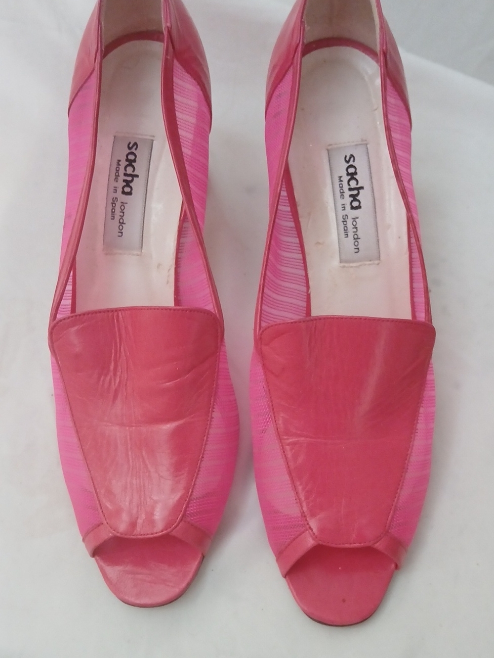 Sacha London Pink Leather & Mesh Open-Toe Flats